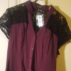 Plum and back button down shirt